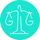 Legal balance pictogram on cyan background
