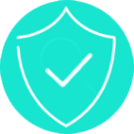 Shield with checkmark pictogram on cyan background